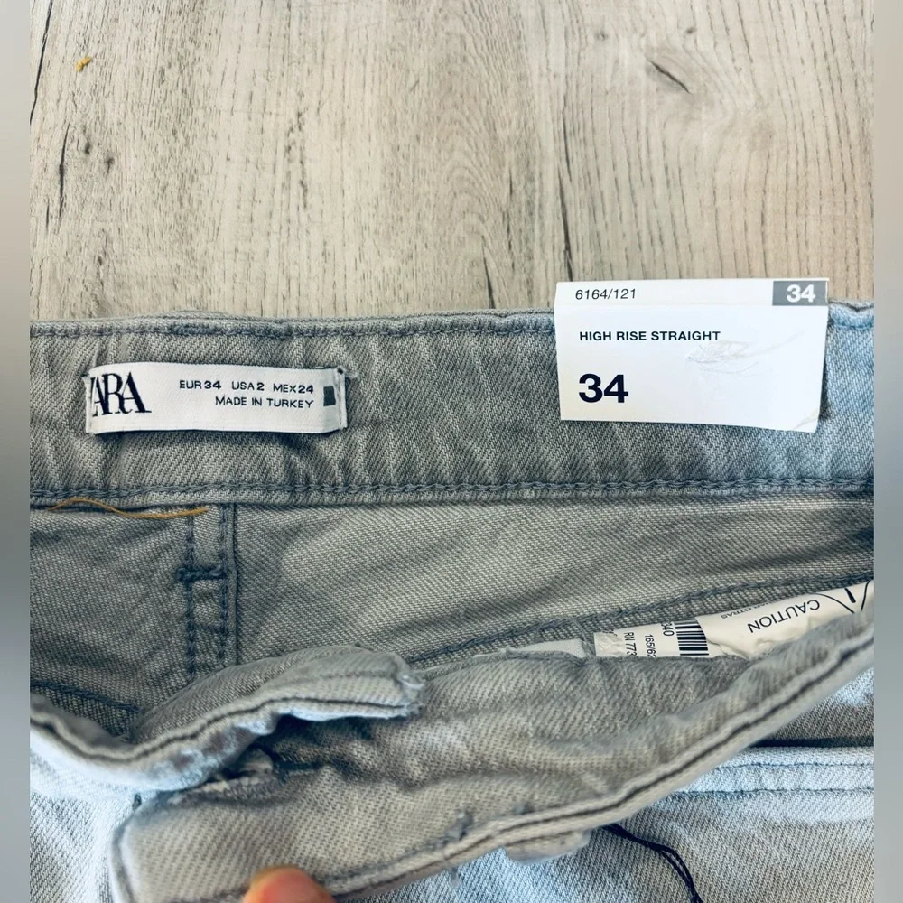 NWT Zara High Rise Straight Ankle Length Gray Jean Size 34 (US 2) - Picture 5 of 8
